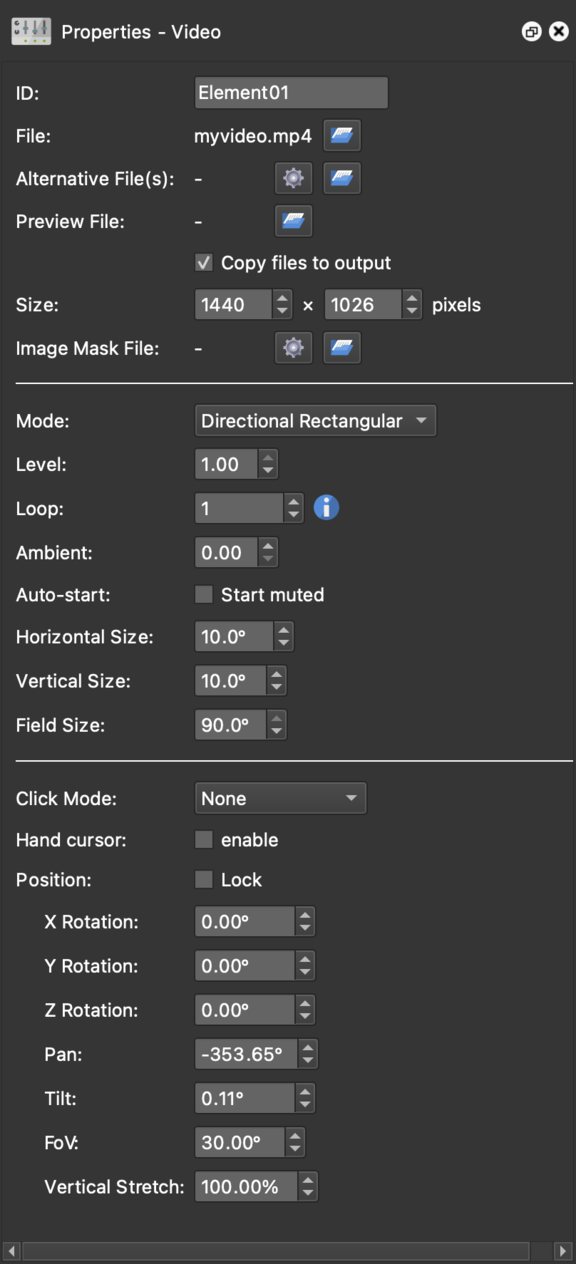Videos Mode Properties